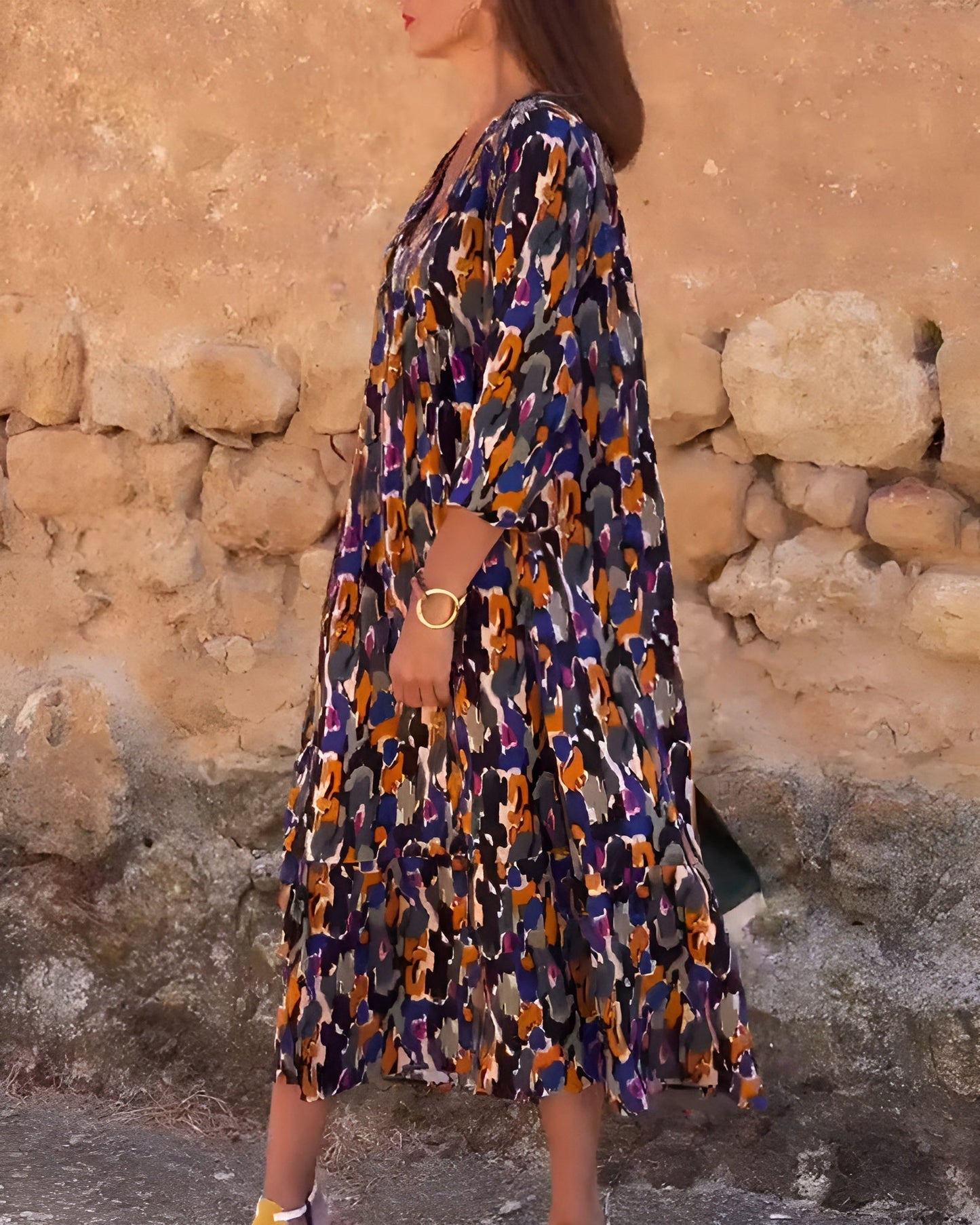 Ameline | V-hals jurk met retroprint