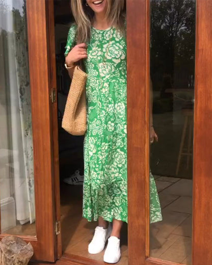 Ameline  | Lange jurk met korte mouwen en bloemenprint